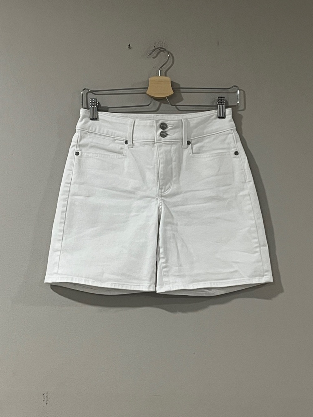 NYDJ White High-Rise Double-Button Relaxed Denim Shorts